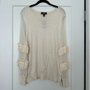 Express Mesh Lace Ruffle Sleeve Cream Sweater L